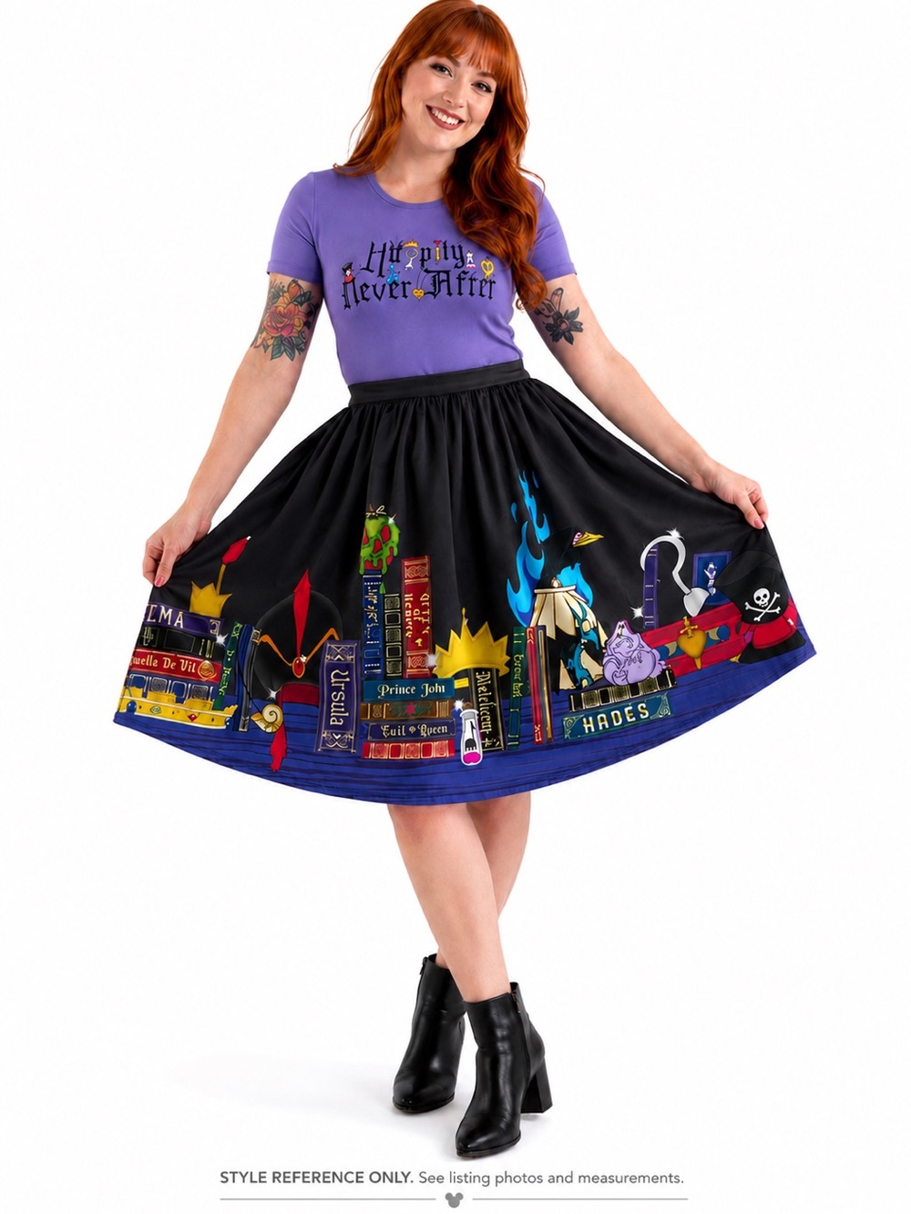 Loungefly Disney Villains Bookshelf Skater Skirt Size L Elastic Waist Pockets
